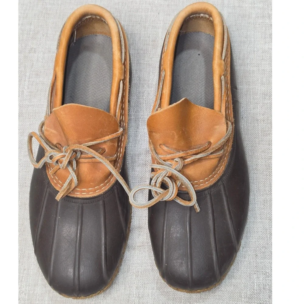 LL Bean Rubber Moc Bean Boots Brown Tan Leather Waterproof Shoes Womens 7 M